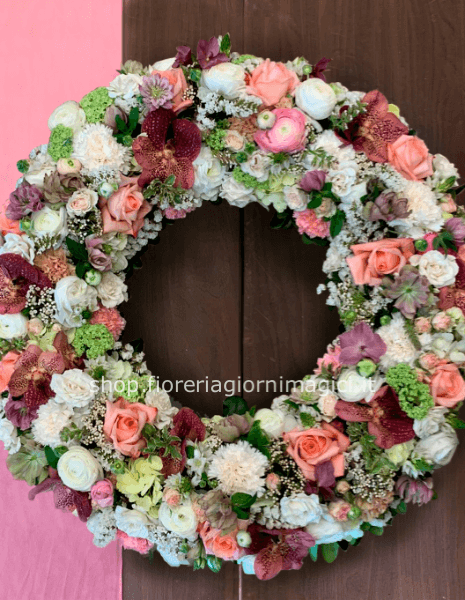 Corona funebre tonalità verde/rosa