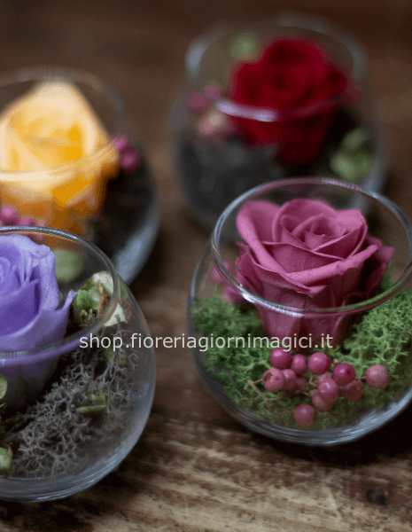 Rosa stabilizzata in boule di vetro mini (acquisto minimo 3 pezzi)
