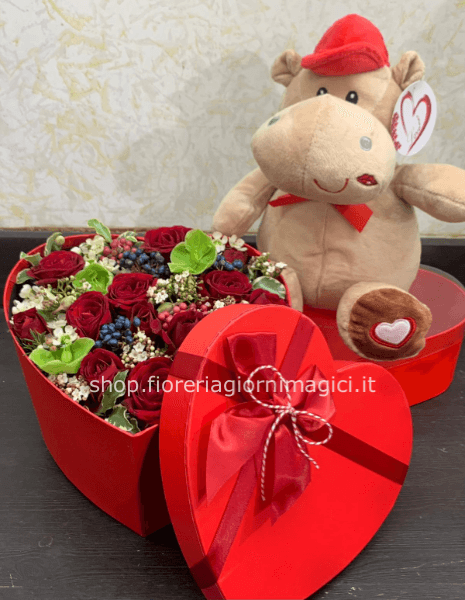 Flower box con peluche ippopotamo